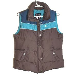 Good Goose Quilted Puffer Vest Blue Brown Women’s Sz S
